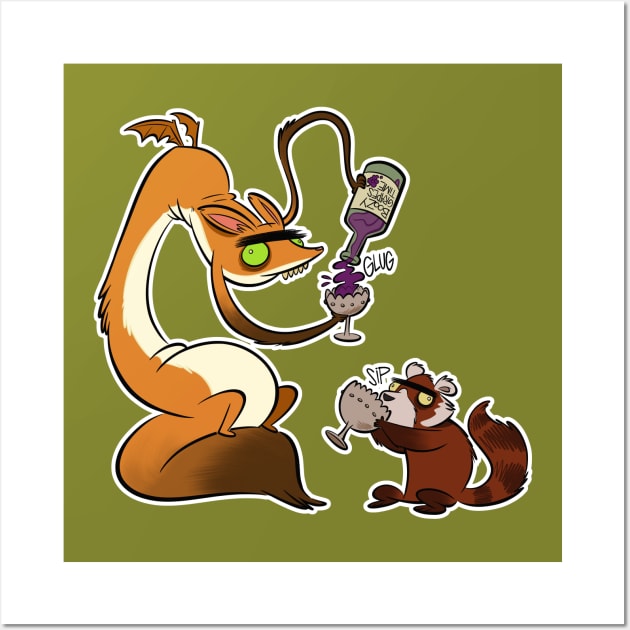 Boozy Grapes Time with Fox Dragon and Red Panda Wall Art by westinchurch